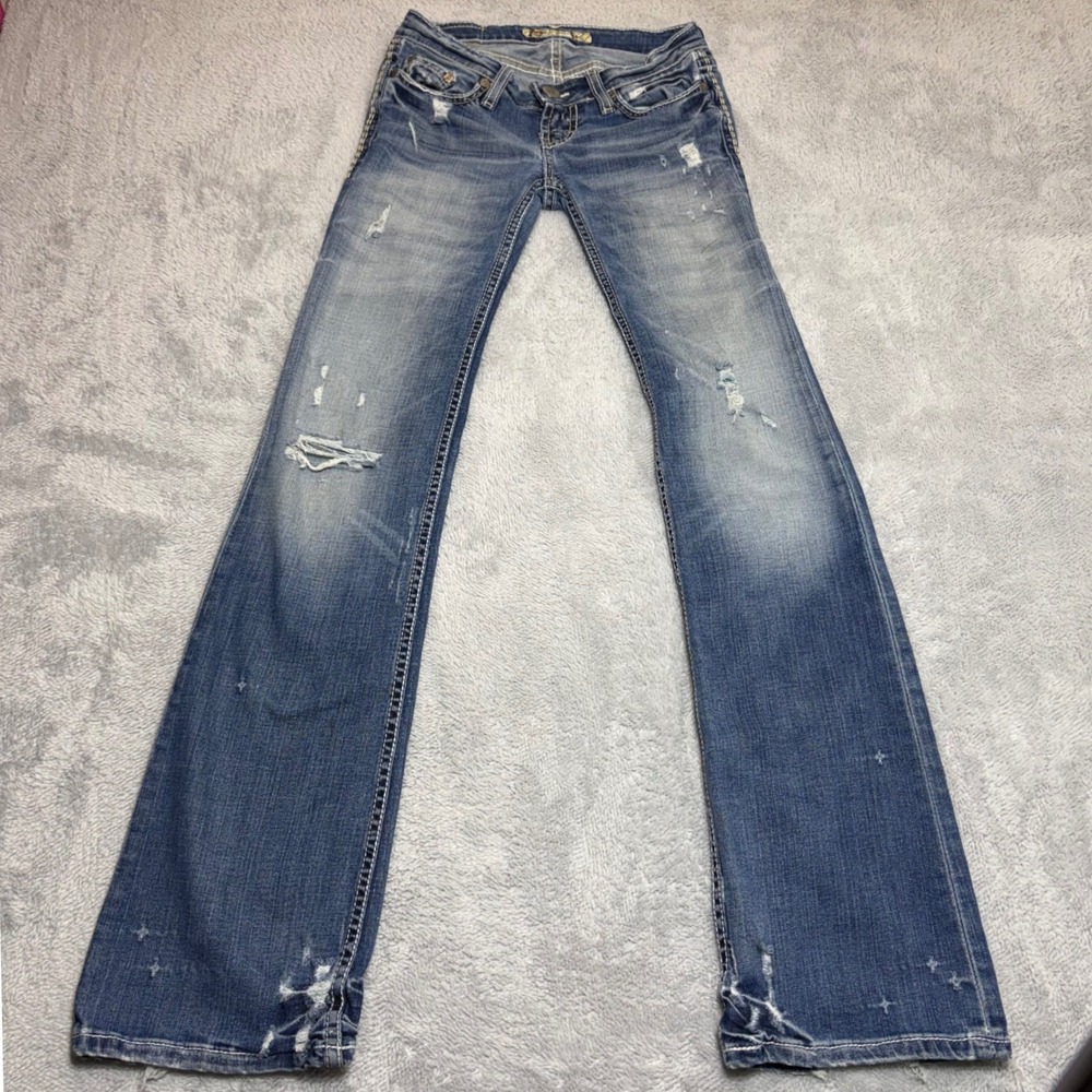 BKE Stella Bootcut Jeans Women's 23 Blue Distressed Low Rise Y2K Denim BKL7595L